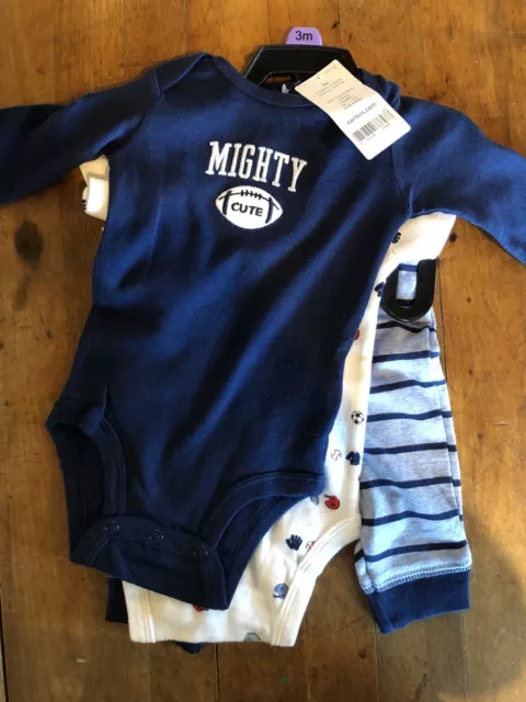 NEW Carters 3 Piece Set Infant Baby Boys Size 3 months Sports Football Baseball