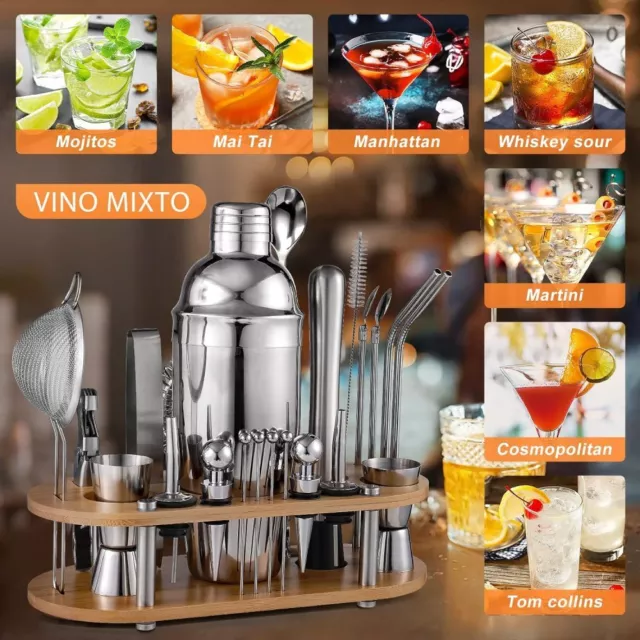 Stainless Steel Cocktail Shaker Mixer Bar Gift Set 23pcs Martini Maker Kit 750ml 3