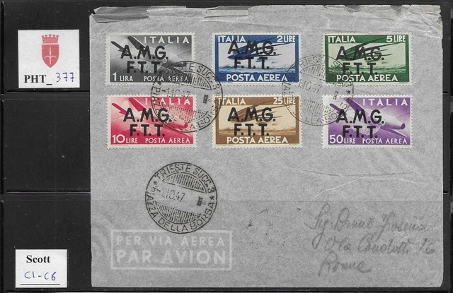 PHT_377. TRIESTE FTT. FDC letter w. DEMOCRATICA air mail set. Scott C1-C6.