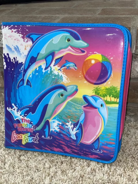 Vtg Lisa Frank HTF Dolphins 3 Ring Binder Zipper Mirror
