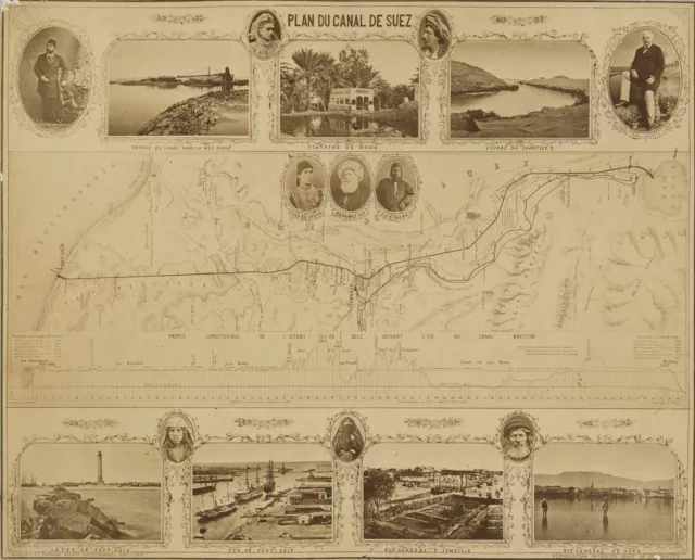 c. 1860's Suez Canal Plan Egypt Albumen Photo by Sarolidis, Zangaki & Freres