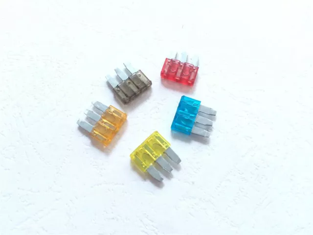 25Pcs Micro3 Fuse 3 Pins PEC Automotive Car Fuse 5A 7.5A 10A 15A 20A Universal 2