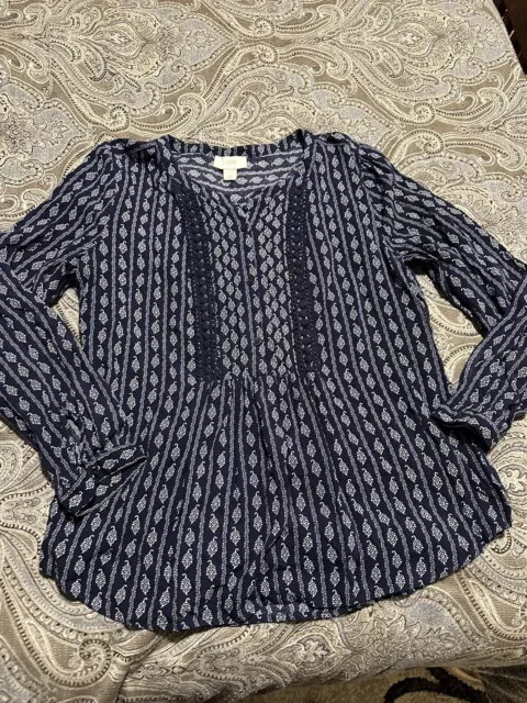 LOFT Womens long sleeve Navy Blue floral blouse, size Medium (M)