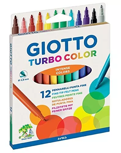GIOTTO TURBO COLOURING Fine Tip Pens, Box of 12, Intense Vibrant