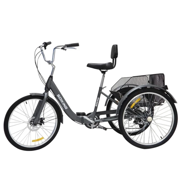 24-Inch Wheels And 7-Speed Adult Foldable Tricycle Cruiser Bike, Carrying Basket