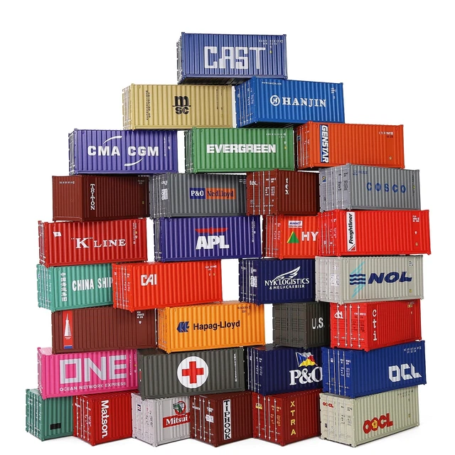 12pc Random N Scale 1:160 20ft Shipping Container Cargo Box Blind Box – Multicolored, Pre-built