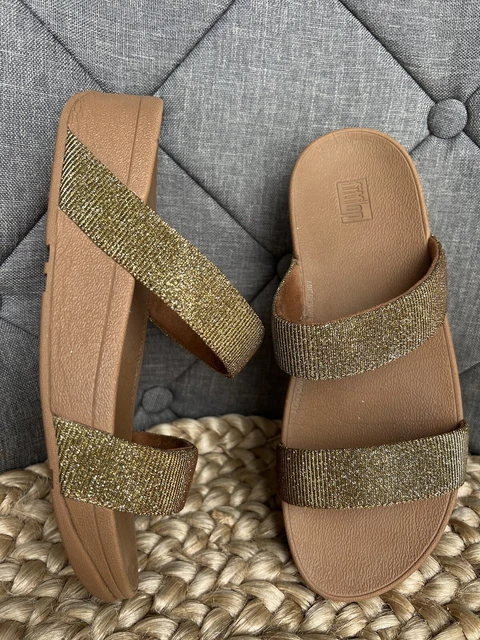 Fitflop Lottie Glitter Glitzy Slides Sandals Summer Shoes -Gold-UK 5 EU 38 VGC
