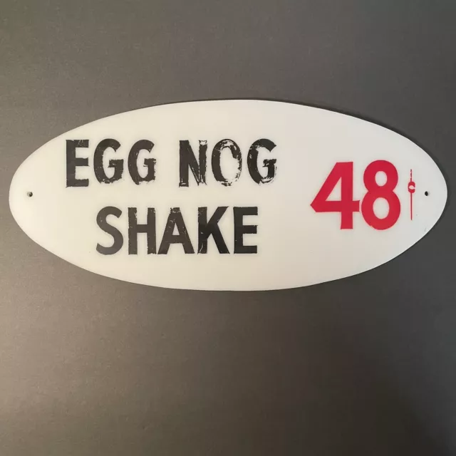 Vintage Ice Cream Parlor Oval Plastic Sign For Egg Nog Shake 49c