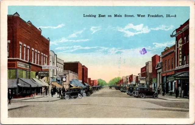 West Frankfort IL Main Street Looking East Websters Theatre c1920s postcard HQ16