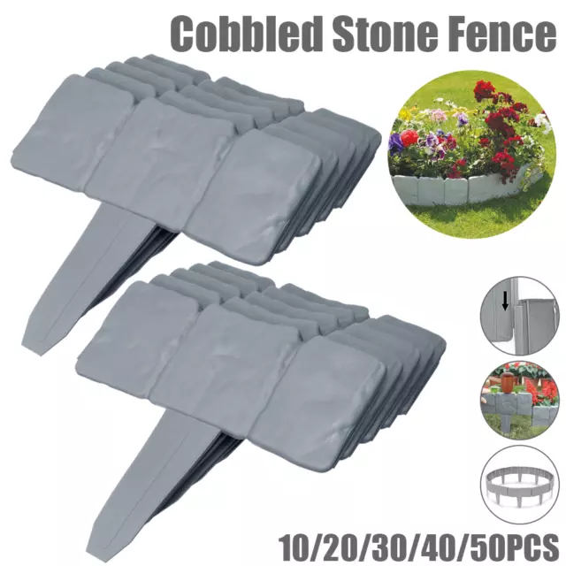 40 Garden Lawn Cobbled Stone Effect Plastic Edging Plant Border Simply Hammer In