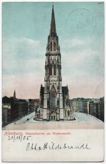 alte Ak Hamburg, Nikolaikirche am Hopfenmarkt, gelaufen 1905