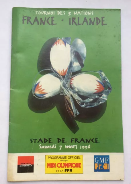 Programme  Rugby Tournoi des 5 nations France Irlande 1998 Stade de France