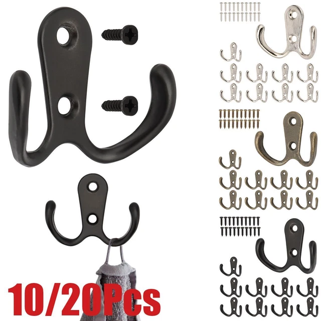 10/20pcs Hanging Metal Double Hook Clothes Hat Coat Robe Wall Door Hangers Hooks