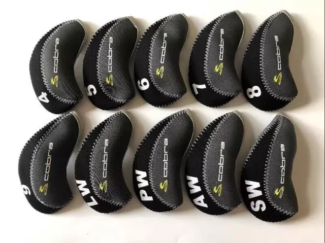 10PCS Golf Iron Headcovers for Cobra Club Head Covers Caps 4-LW Black / Gray