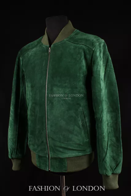 Men's 70'S BOMBER Leather Jacket Green Pilot Aviator Style Suede Leather Jacket
