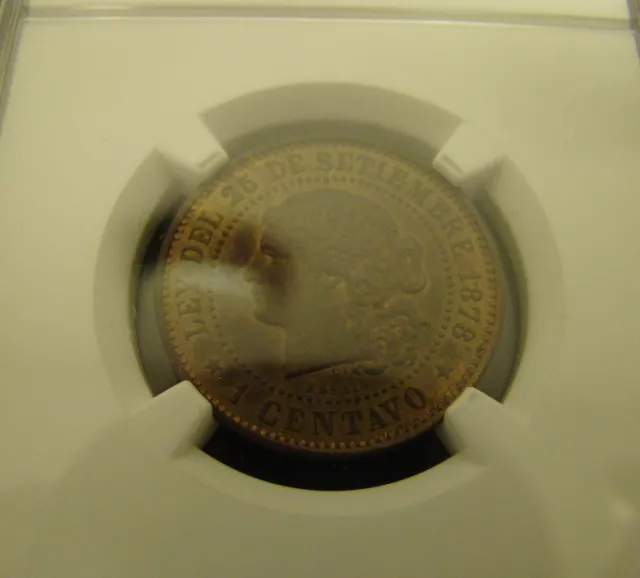 1878 ESSAI ARGENTINA Copper 1 Centavo KM-E1 NGC MS63 RB  1C 3