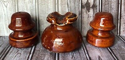 Mix lot 3 Mottled Brown Ceramic Insulator Unmarked 1 Saddle Top Threaded Unipart