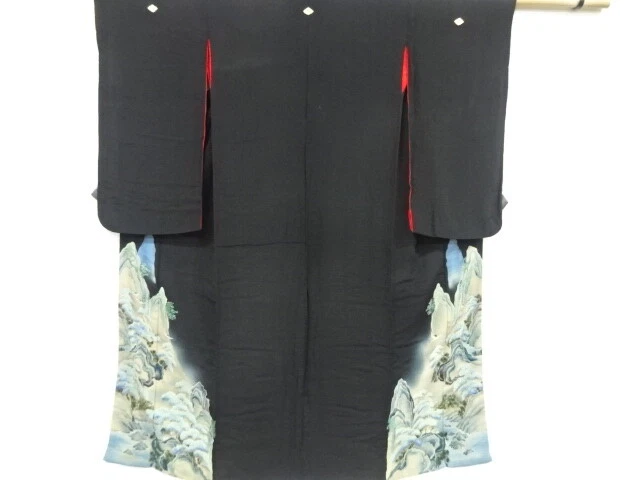 06022# Japanese Kimono / Antique Tomesode / Embroidery / Kinsha / Cranes & S