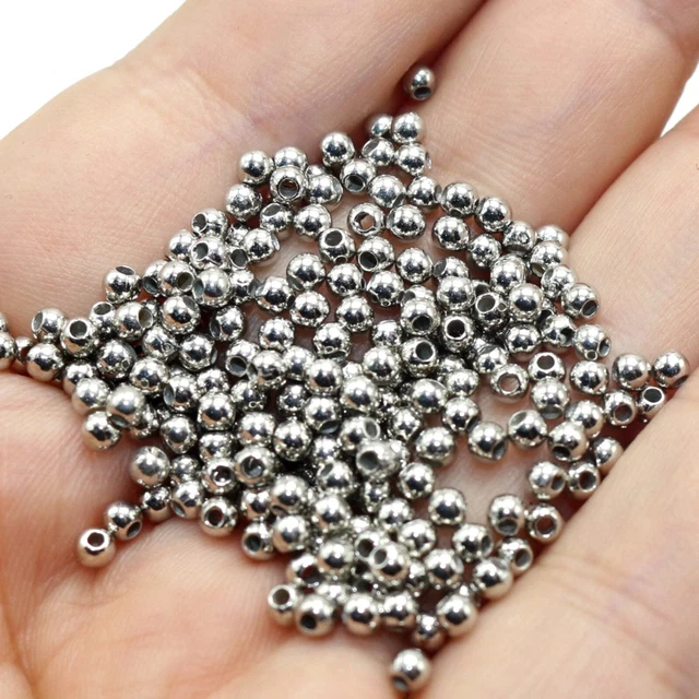 2000 piezas espaciador de 3 mm mini cuentas redondas lisas de acrílico metálico tono plateado aburrido