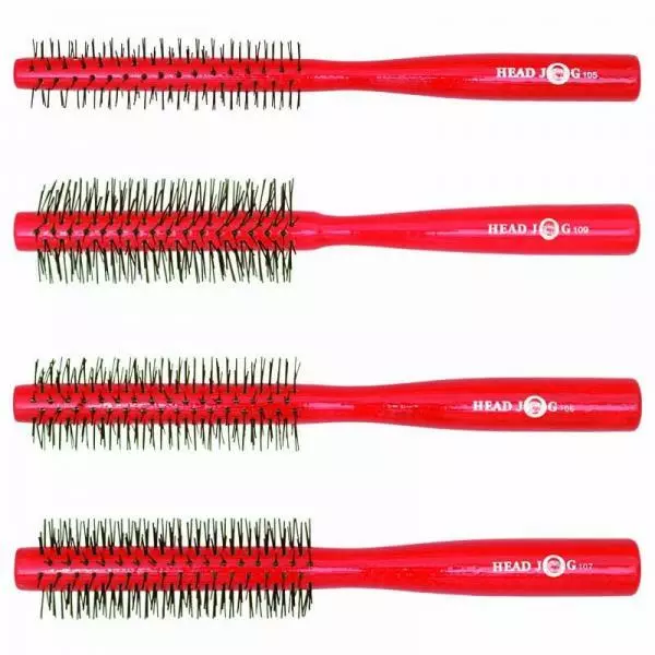 Head Jog Red Lacquer Wooden Radial Hair Brush Small Long Nylon Curling Salon 105