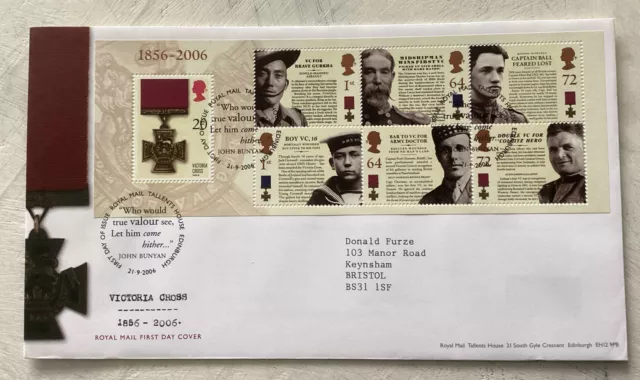 GB QEII 2006 Victoria Cross Minisheet RMFDC Tallents House SHS Typed Address