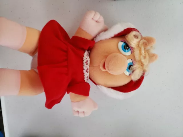Vintage 1987 Jim Hensons Muppets Baby Miss Piggy Red Santa Christmas Dress Plush