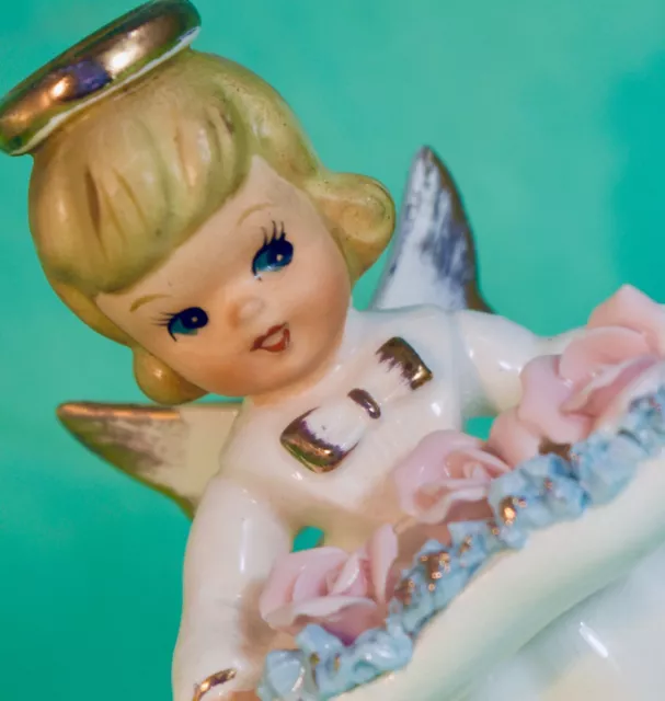 🌸 CUTE! Rare July Birthday Girl Angel Figurine Orimco Napco Lefton Norcrest