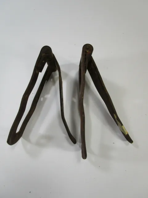 Antique Vintage Set pair Of forged Iron Barn Door Strap Hinges unusual 11.5" 8