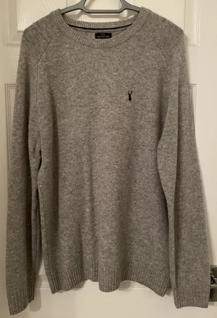 Next Signature Mens Jumper 100% Lambs Wool Light Grey Size Large Vgc