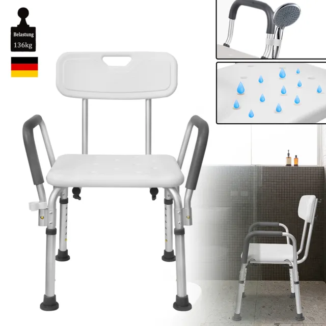 Badhocker Badestuhl Duschstuhl Duschhilfe mit Rückenlehne & Armlehne bis 136kg