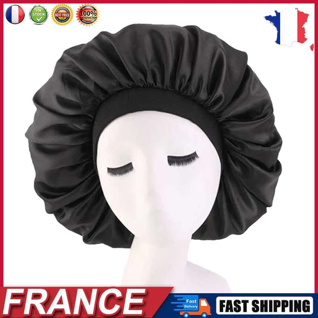 Solid Color Satin Bonnet Women Night Headband Hair Styling Caps (Black) fr