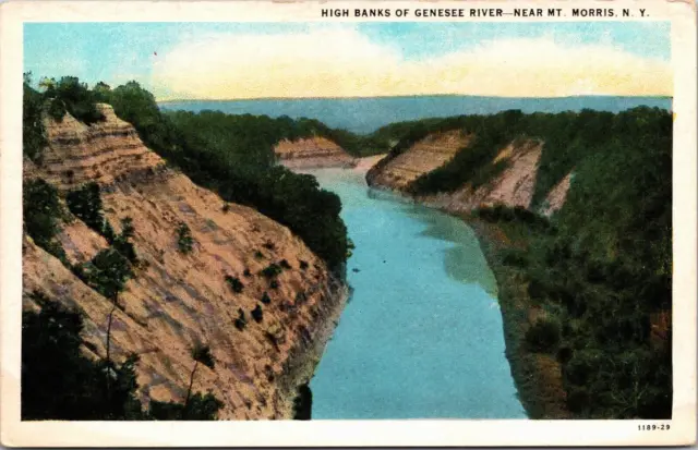 Postcard 1940s High Banks of Genesee River Near Mt Morris New York
