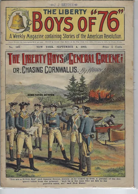 1903 Liberty Boys Of 76 #140 General Greene Story Frank Tousey Dime Novel