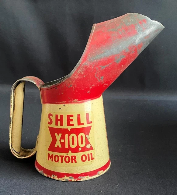 SHELL X100 MOTOR Oil Jug Pourer Pint Measure Advertising Garage Petrol