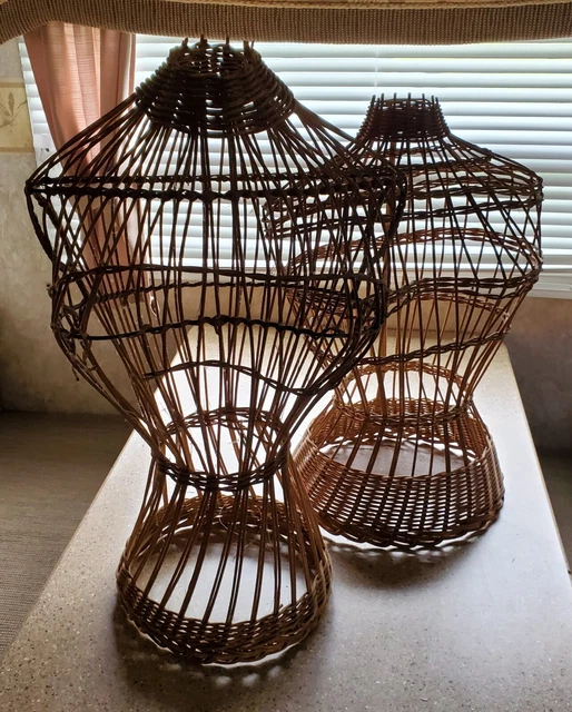 2 Unique Vintage Natural Wicker Mannequin Busts