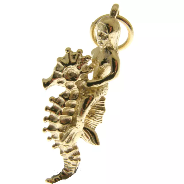 Gold Seahorse & Mermaid Charm.   Hallmarked 9 Carat Gold Seahorse Charm