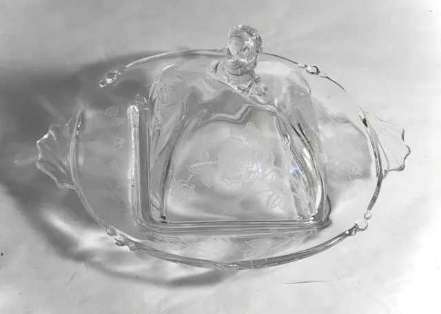 Heisey Crystal Rose Waverly 6" Butter Dish With Cover