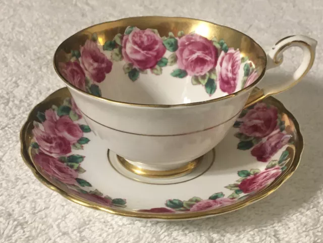 Vintage Tuscan Fine English Bone China Pink Roses Gold Trim Tea Cup & Saucer