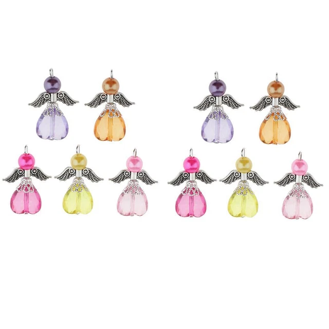 10 Stück Mixed Angel  Charms Anhänger Facettierte Acryl Herz Perlen
