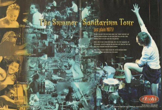 2000 2pg Print Ad of Tama Drums Summer Sanitarium Tour w Lars Ulrich Metallica