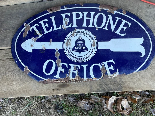 Antique Porcelain Telephone Office Sign