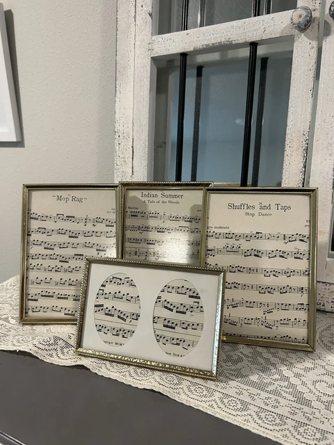 Lot of 4 Vintage Gold Metal Photo Frames 5"x7" & 4"x6" Standing Easels w Glass