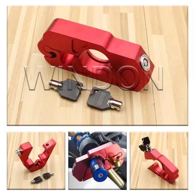 Red CNC Motorbike Handlebar Grip Brake Lever Security Caps-Lock Anit Theft