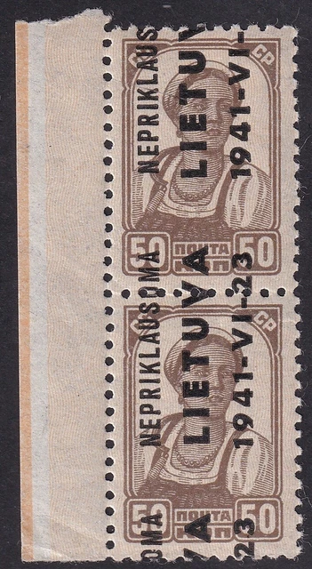 WK II Litauen Aufdruck extrem verscho. Mi.Nr 7 Var. postfrisch geprüft BPP (624)