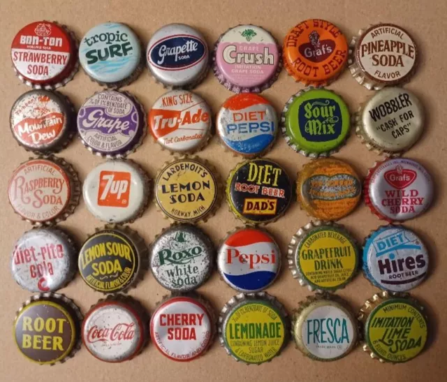 30 different  CORK BACKED SODA bottle caps - 92 - Start collecting!