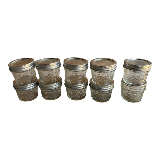 Used Ball Regular Mouth Canning Mason Jar Quilted Crystal Jam Jelly Jars 4oz 10
