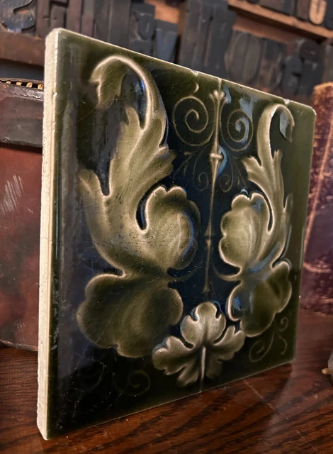 Pair KENSINGTON ART NOUVEAU MAJOLICA CERAMIC TILES 3