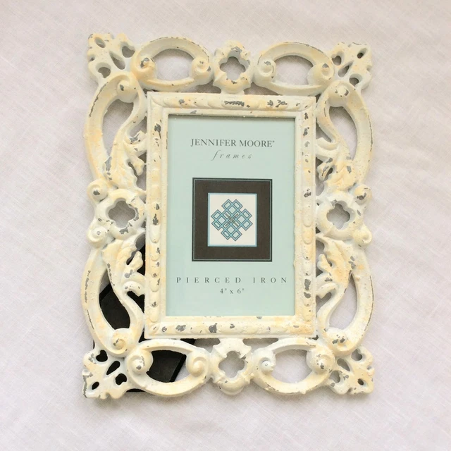 Beautiful Heavy Metal Photo Frame Whitewashed NWOT