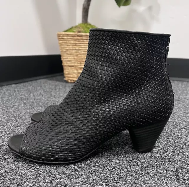 MARSELL  Neo Woven Leather High Heel Peeptoe Booties Ankle Boots  Black. 37 2