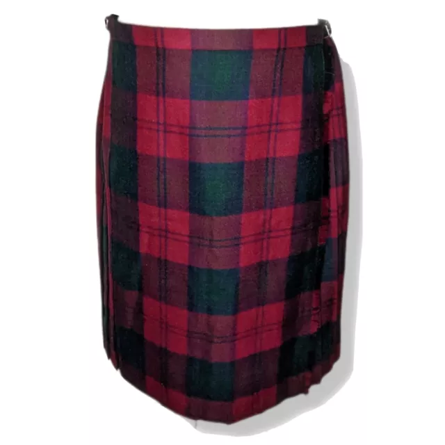 Vintage Scottish Clanwears Tartan Plaid Belted Wool Skirt Pleated Wrap Kilt